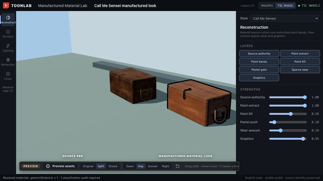 Manufactured Surface Shader Lab — live screenshot