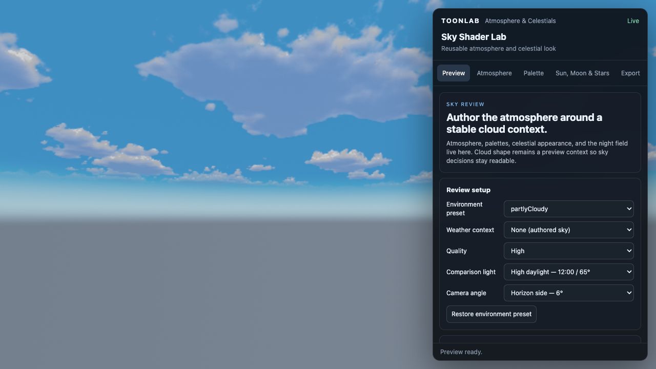 Sky Shader Lab — live screenshot