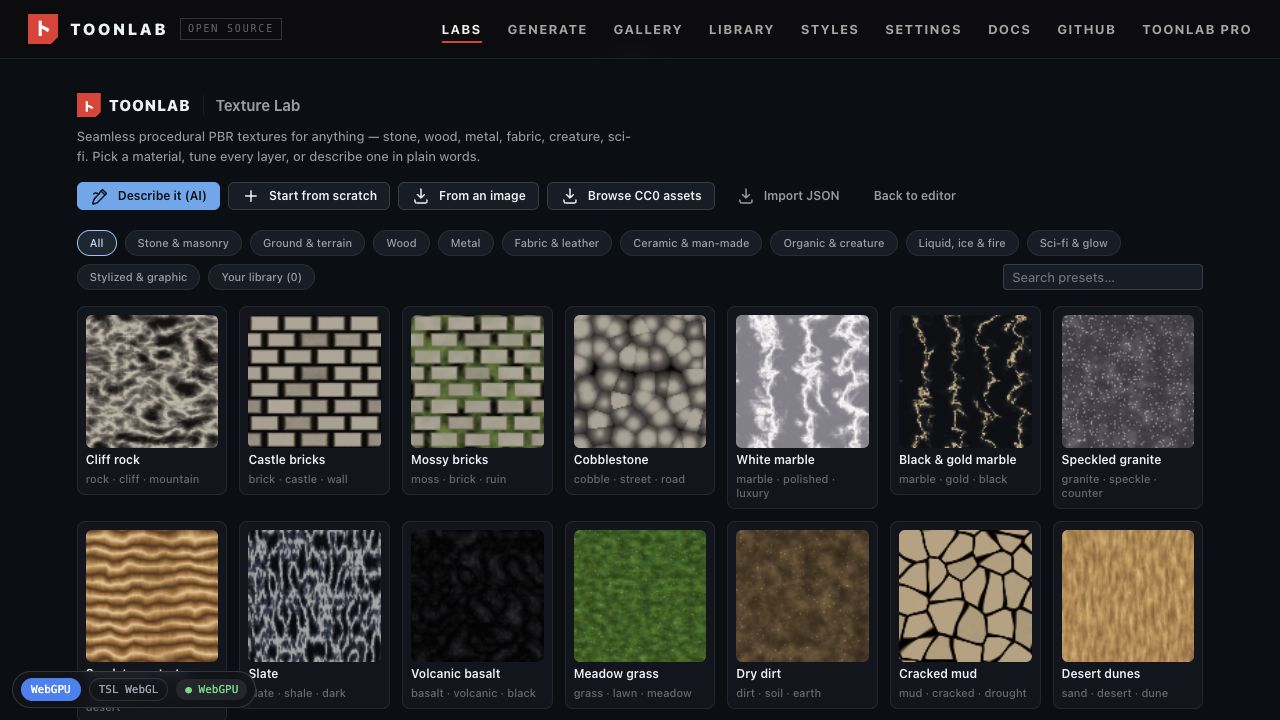 Texture & Material Map Generation Lab — live screenshot