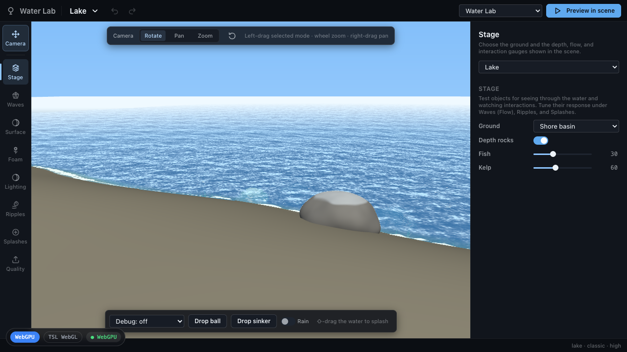 Water & Liquid Shader Lab — live screenshot